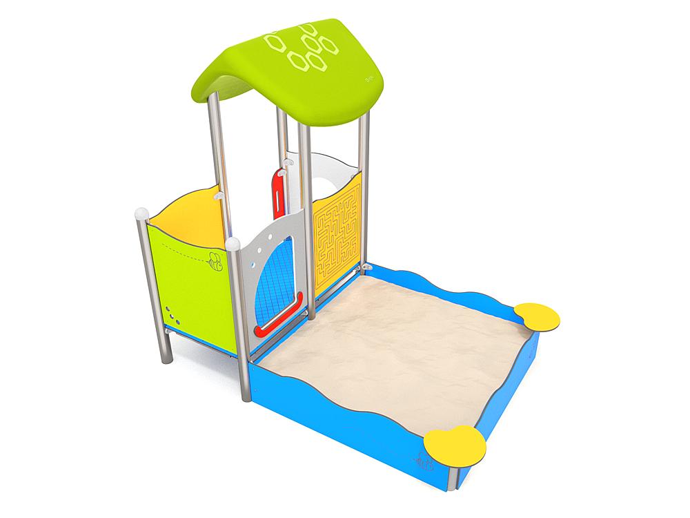 Schwinger für Kleinkinder mit Metallgestell und grünen Verbindungen auf weißem Hintergrund.