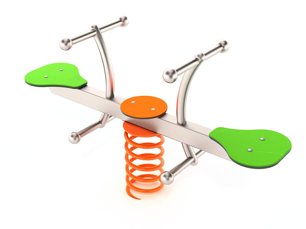 Schwinger für Kleinkinder mit Metallgestell und grünen Verbindungen auf weißem Hintergrund.