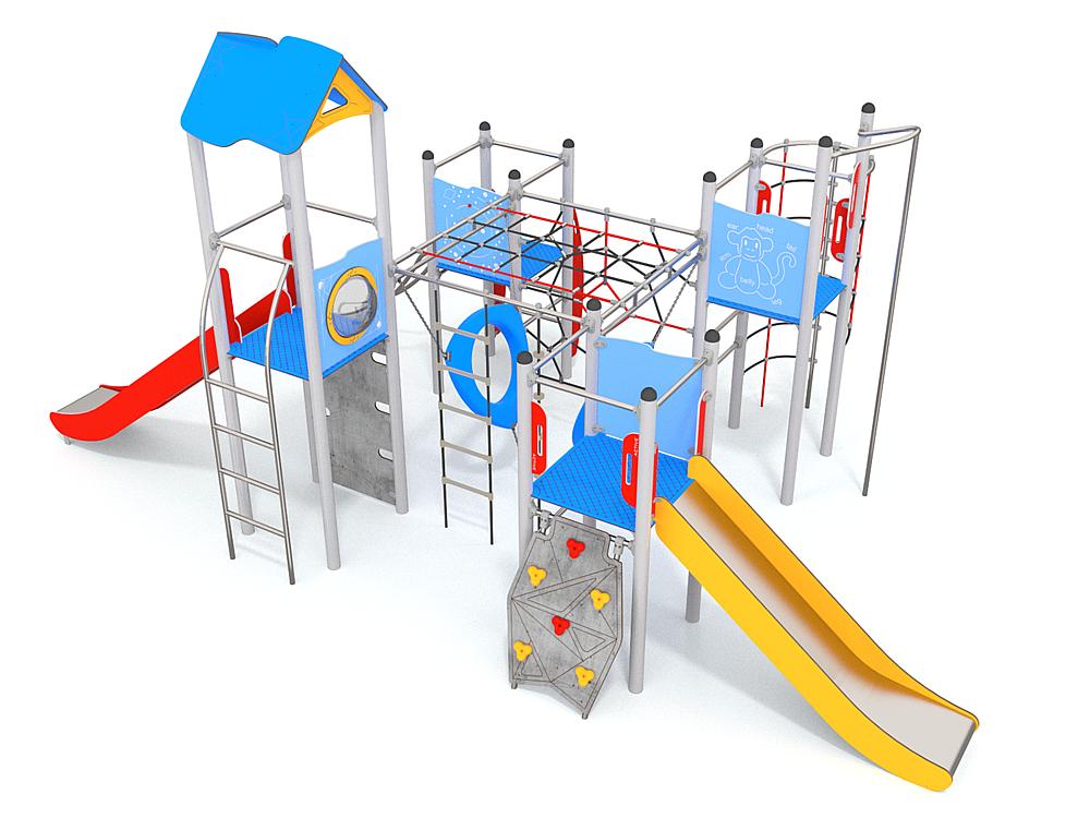 Schwinger für Kleinkinder mit Metallgestell und grünen Verbindungen auf weißem Hintergrund.