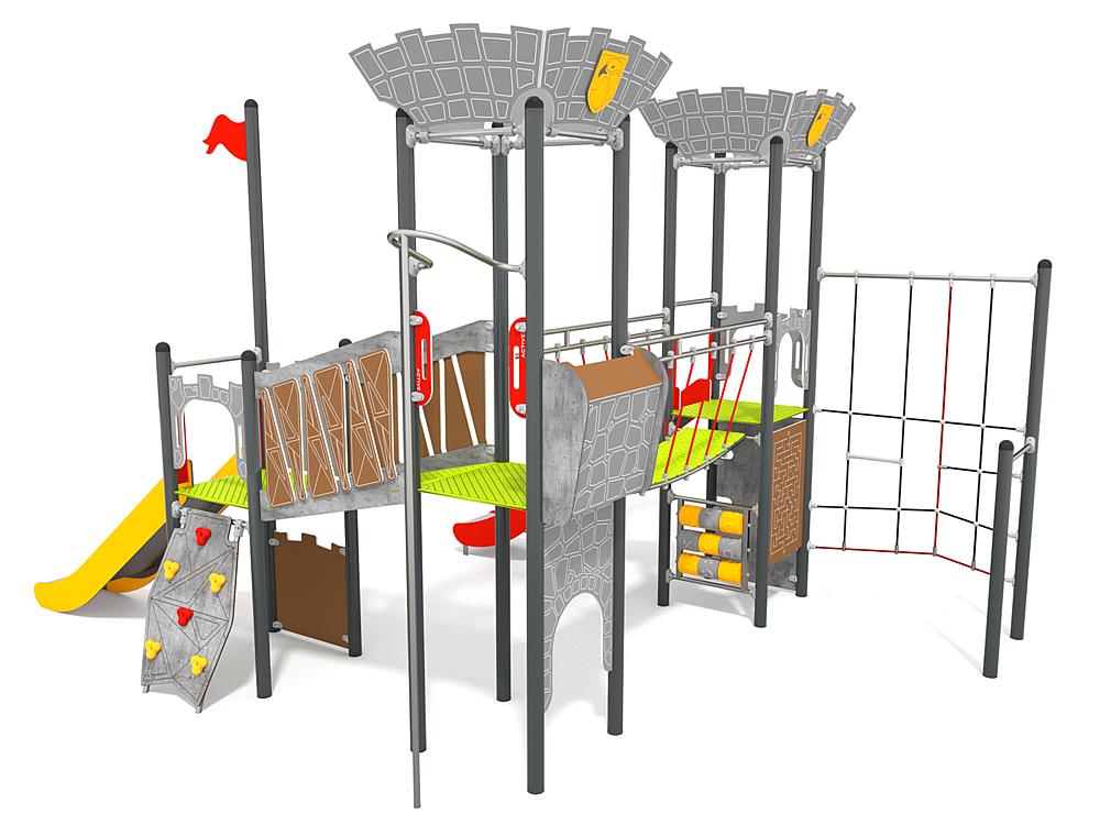 Schwinger für Kleinkinder mit Metallgestell und grünen Verbindungen auf weißem Hintergrund.