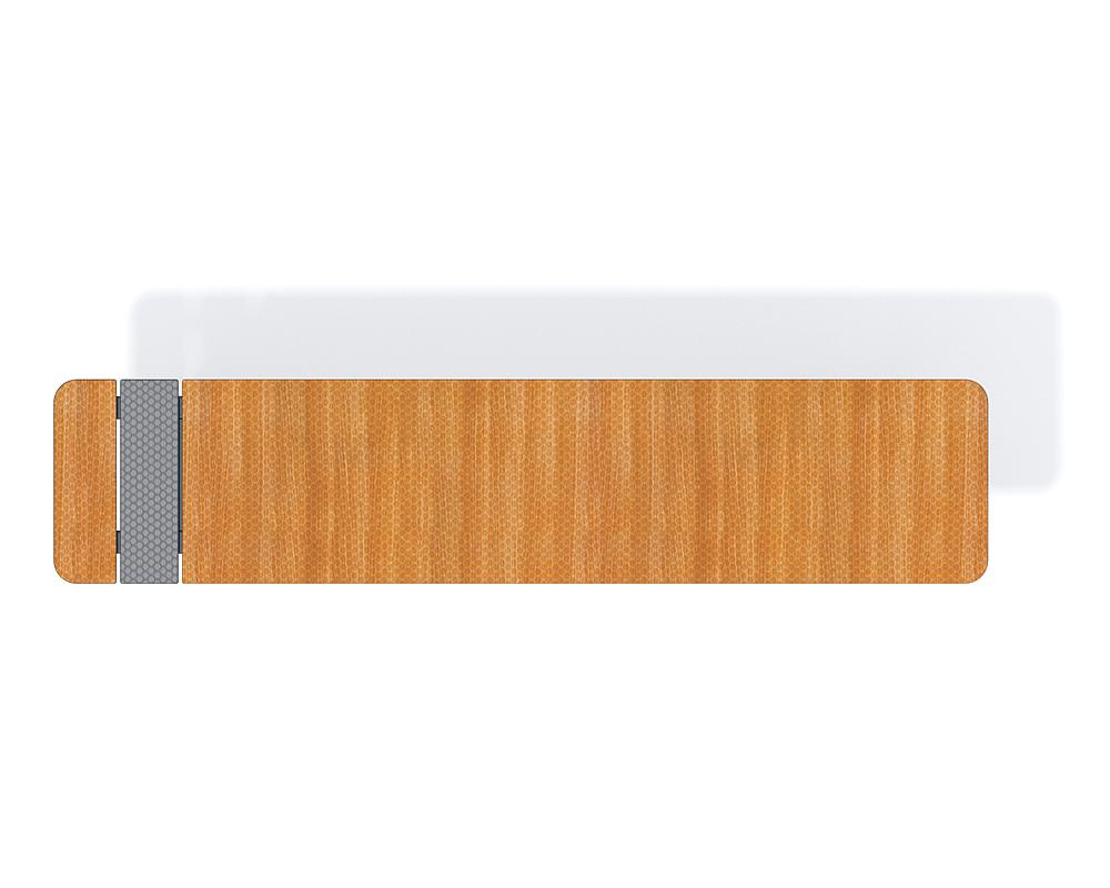Moderne Bank mit Holz- und Metallgestell für Büro oder öffentliche Räume.
