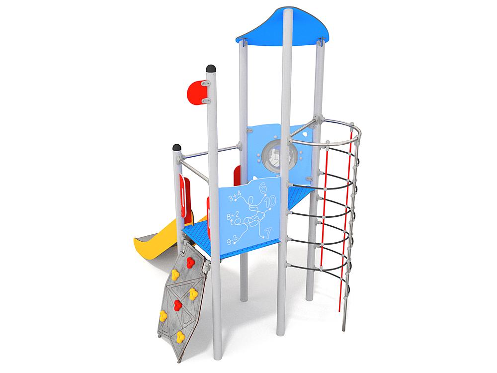 Schwinger für Kleinkinder mit Metallgestell und grünen Verbindungen auf weißem Hintergrund.