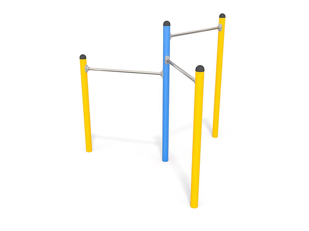 Schwinger für Kleinkinder mit Metallgestell und grünen Verbindungen auf weißem Hintergrund.