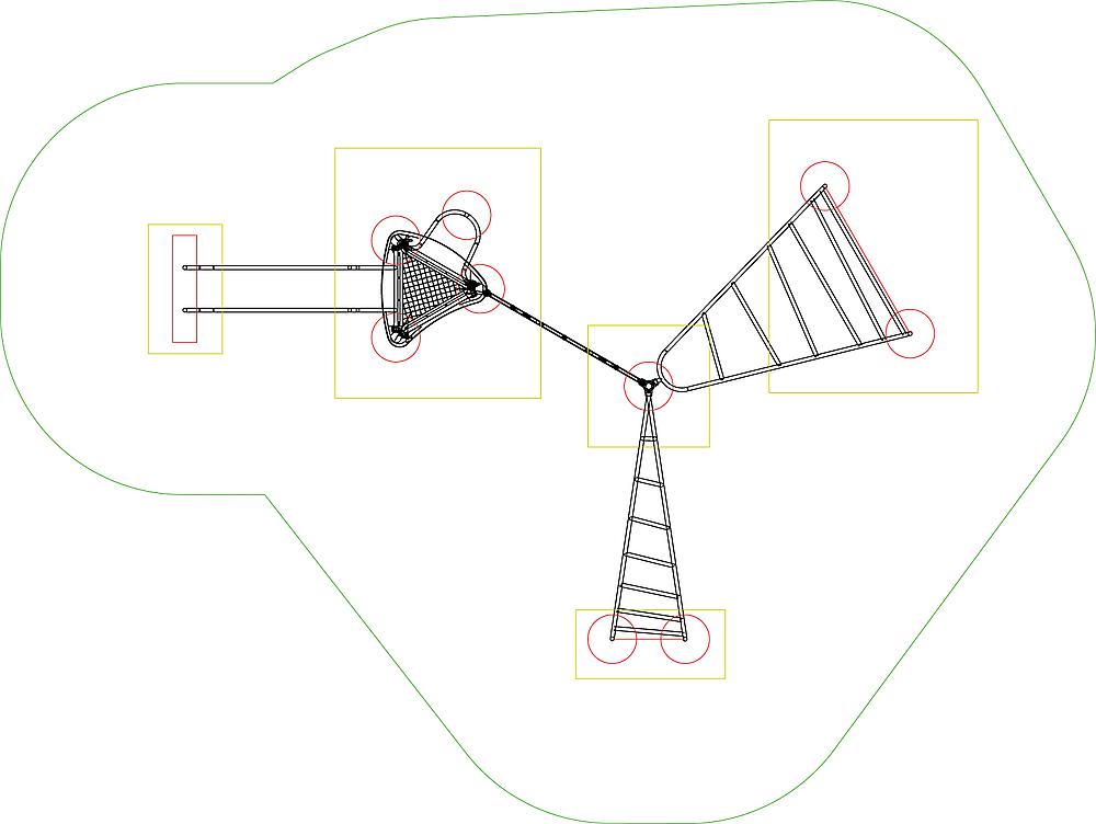 Spielplatz mit Klettergerüst und Rutsche im grünen Bereich.