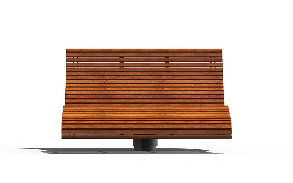 Moderne Sitzgelegenheit mit geschwungenem Gestell und dunkler Farbe auf weißem Hintergrund.