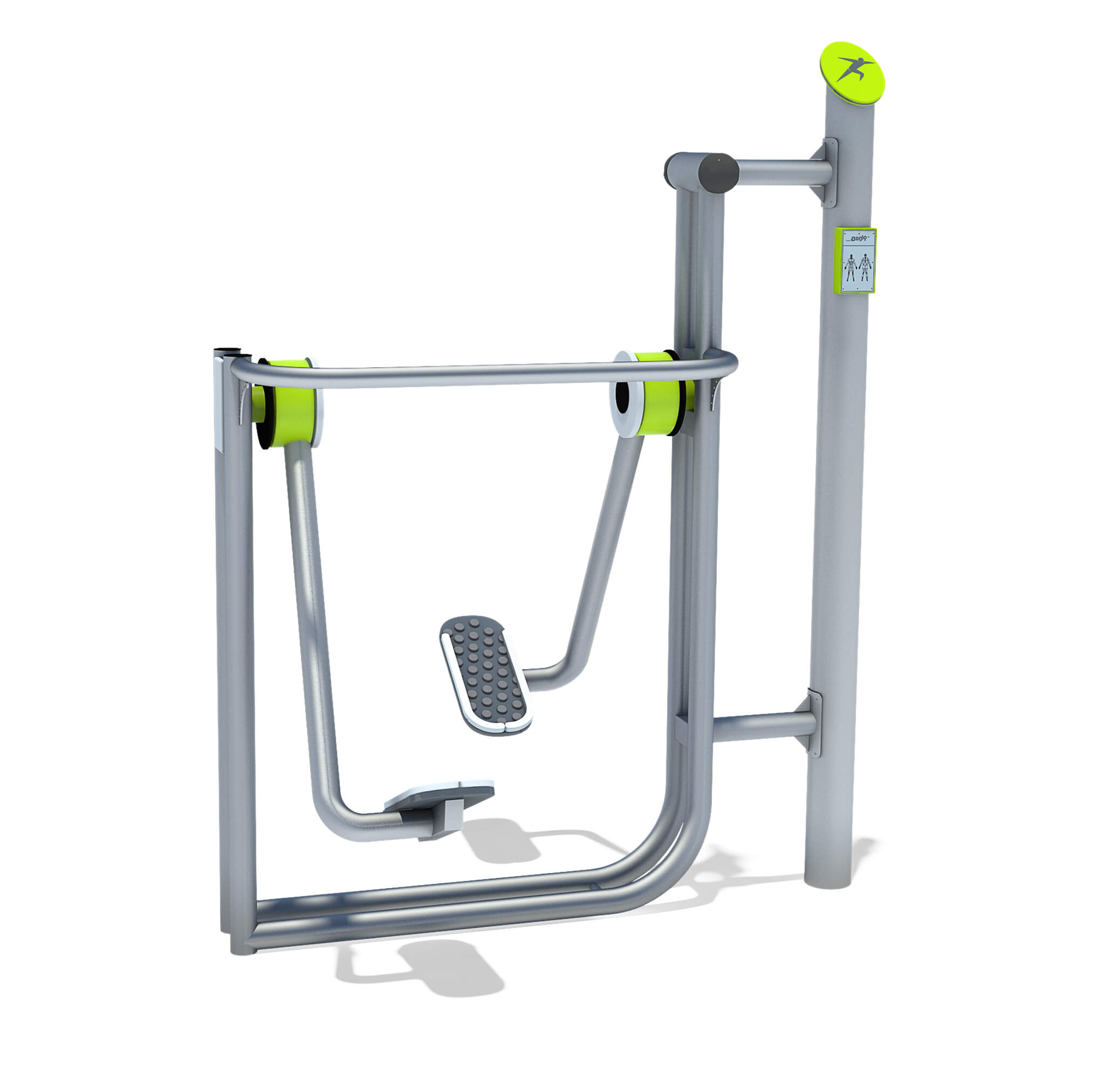 Outdoor fitness station with lime green accents for leg workouts.