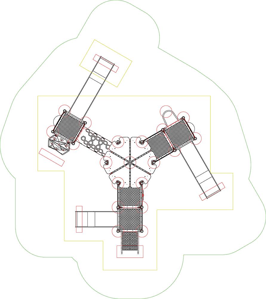 Spielplatz-Plan mit Rutschen und Klettergerüst – kinderfreundliches Freizeitangebot im Park.