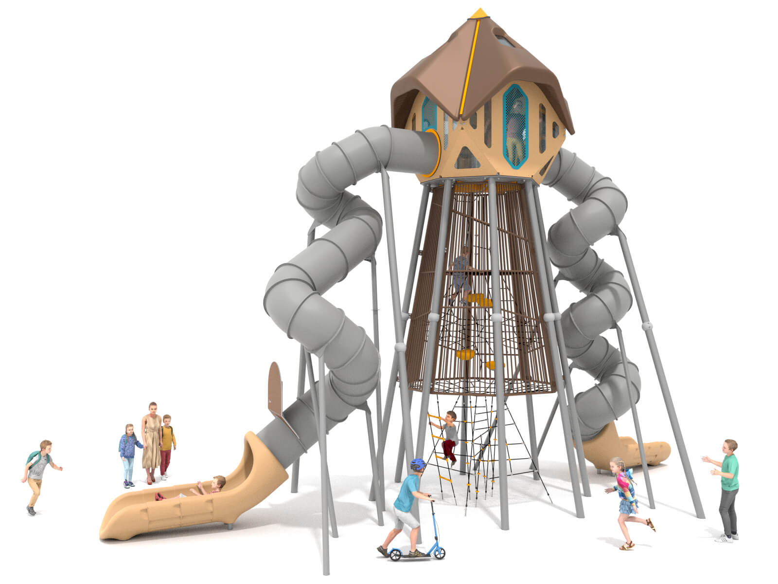 Schwinger für Kleinkinder mit Metallgestell und grünen Verbindungen auf weißem Hintergrund.