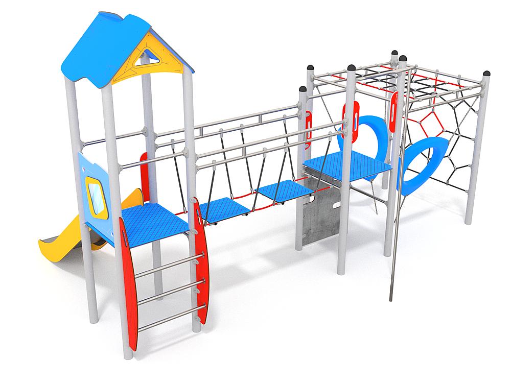 Schwinger für Kleinkinder mit Metallgestell und grünen Verbindungen auf weißem Hintergrund.