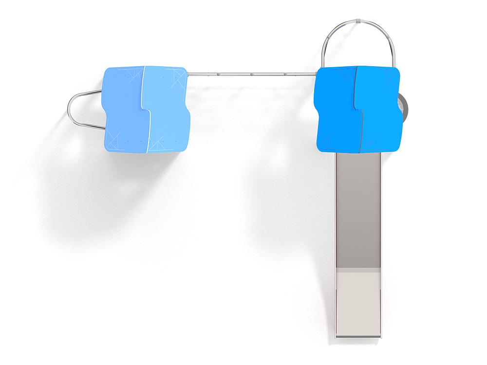 Schwinger für Kleinkinder mit Metallgestell und grünen Verbindungen auf weißem Hintergrund.