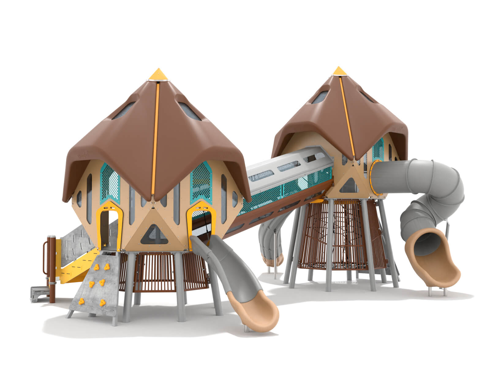 Schwinger für Kleinkinder mit Metallgestell und grünen Verbindungen auf weißem Hintergrund.
