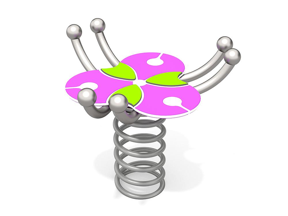 Schwinger für Kleinkinder mit Metallgestell und grünen Verbindungen auf weißem Hintergrund.