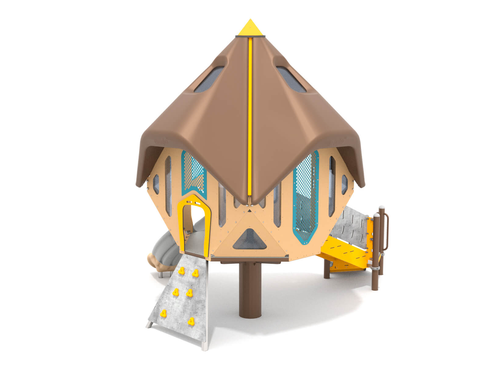 Schwinger für Kleinkinder mit Metallgestell und grünen Verbindungen auf weißem Hintergrund.