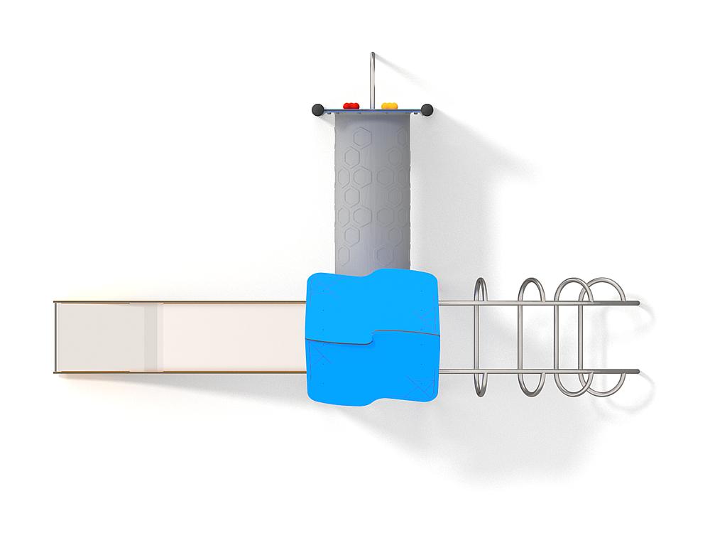 Schwinger für Kleinkinder mit Metallgestell und grünen Verbindungen auf weißem Hintergrund.