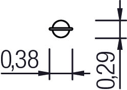 Technische Zeichnung mit Maßen: Durchmesser Ø0,38 und Höhe 0,29 – technisches Detailbild.
