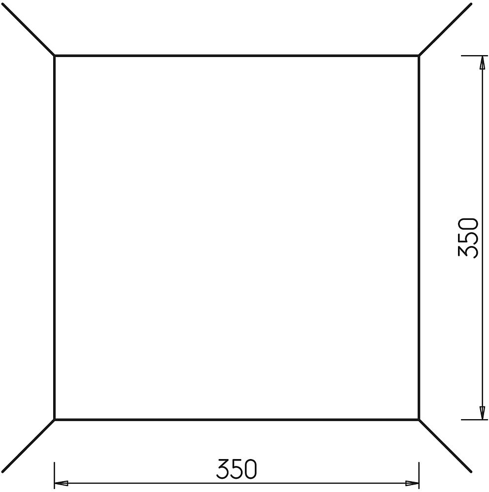 Quadratischer Rahmen mit Maßen 350 x 350 mm – technische Zeichnung für Bau oder Design.