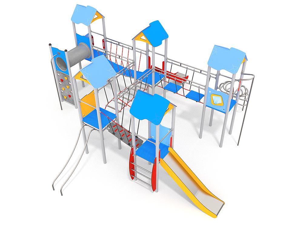 Schwinger für Kleinkinder mit Metallgestell und grünen Verbindungen auf weißem Hintergrund.