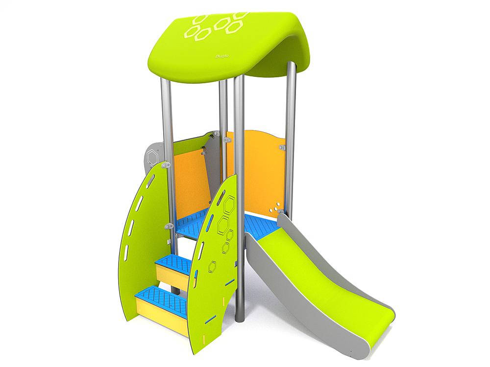 Bunter Kinderspielplatz mit Rutsche und Kletterelementen für Freiluftspielbereiche.