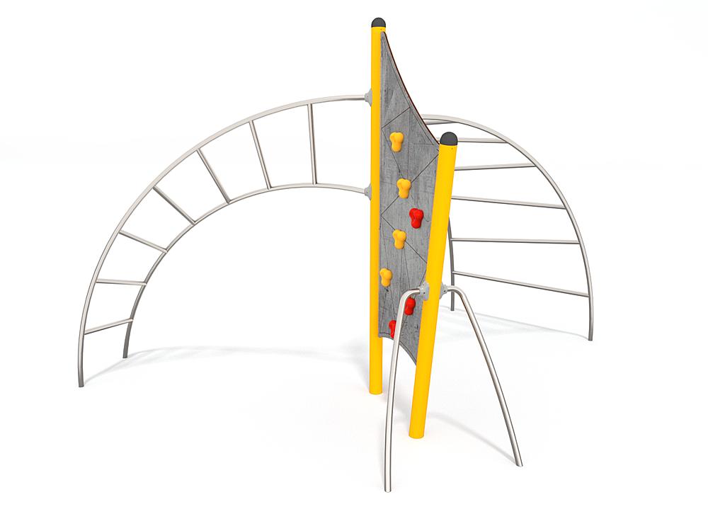Schwinger für Kleinkinder mit Metallgestell und grünen Verbindungen auf weißem Hintergrund.