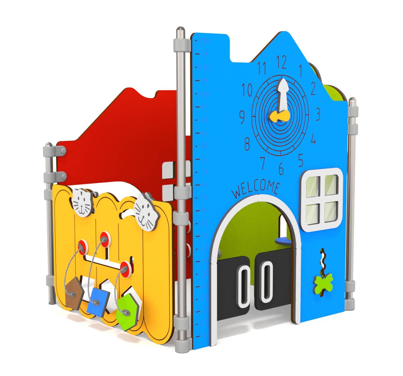 Bunte Kinder-Spielstation mit Uhr und Wachstumsstab – ideal für spielerisches Lernen im Haus.

(98 Zeichen)