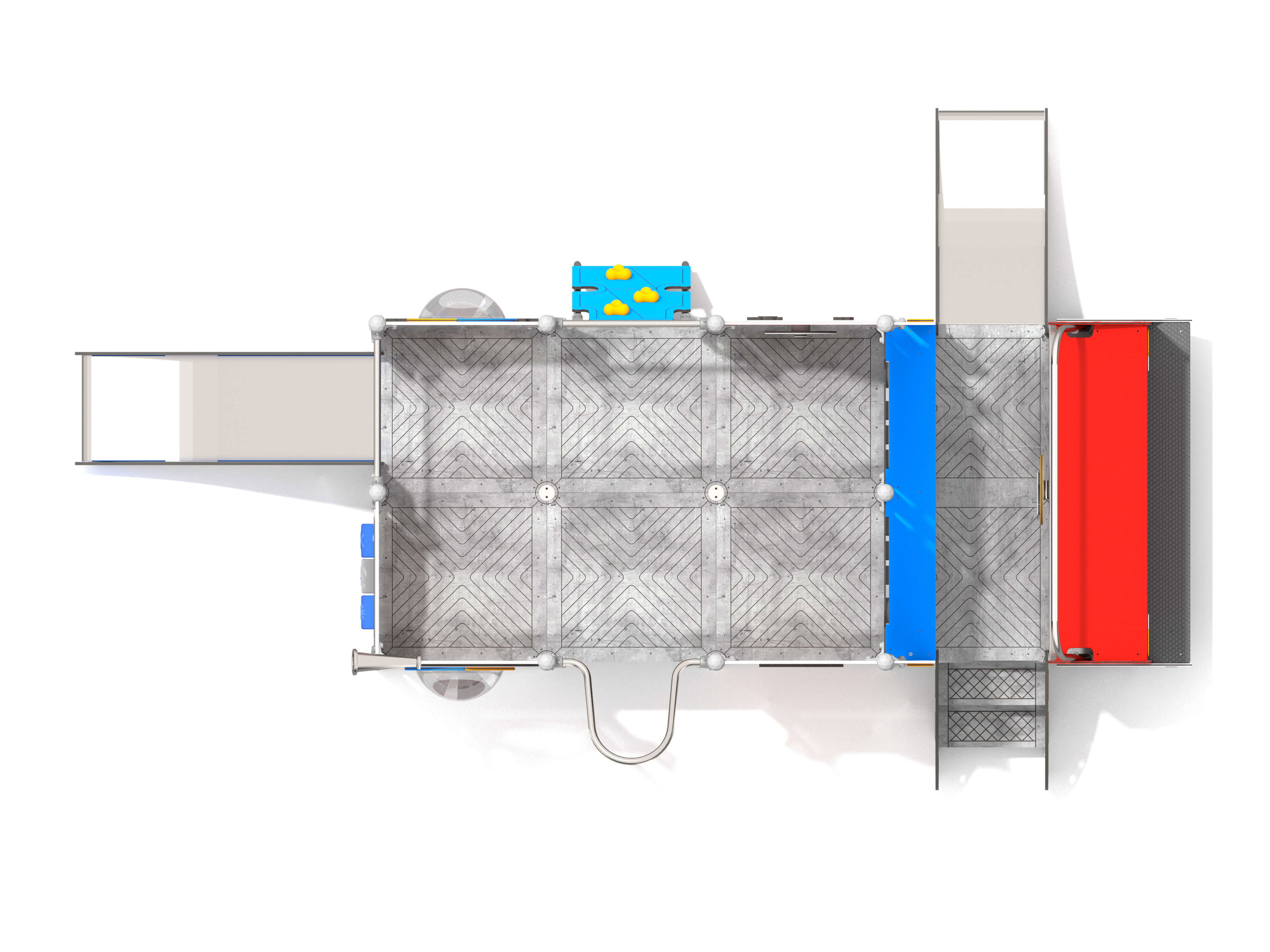 Schwinger für Kleinkinder mit Metallgestell und grünen Verbindungen auf weißem Hintergrund.