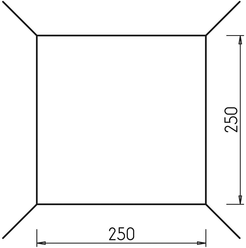 Quadratischer Rahmen mit Maßen 250x250 mm – technische Zeichnung für Bauteile oder Konstruktionen.