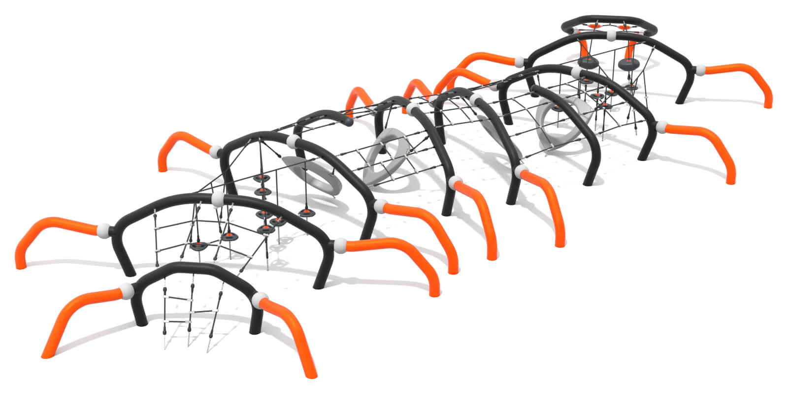 Modulares Klettergerüst für Kinder mit orangefarbenen Haltestangen und schwarzen Rahmen – ideal im Freien.

German:  
Modularer Kinderspielplatzkletterzaun mit orange-roten Griffen und schwarzem Gestell.
