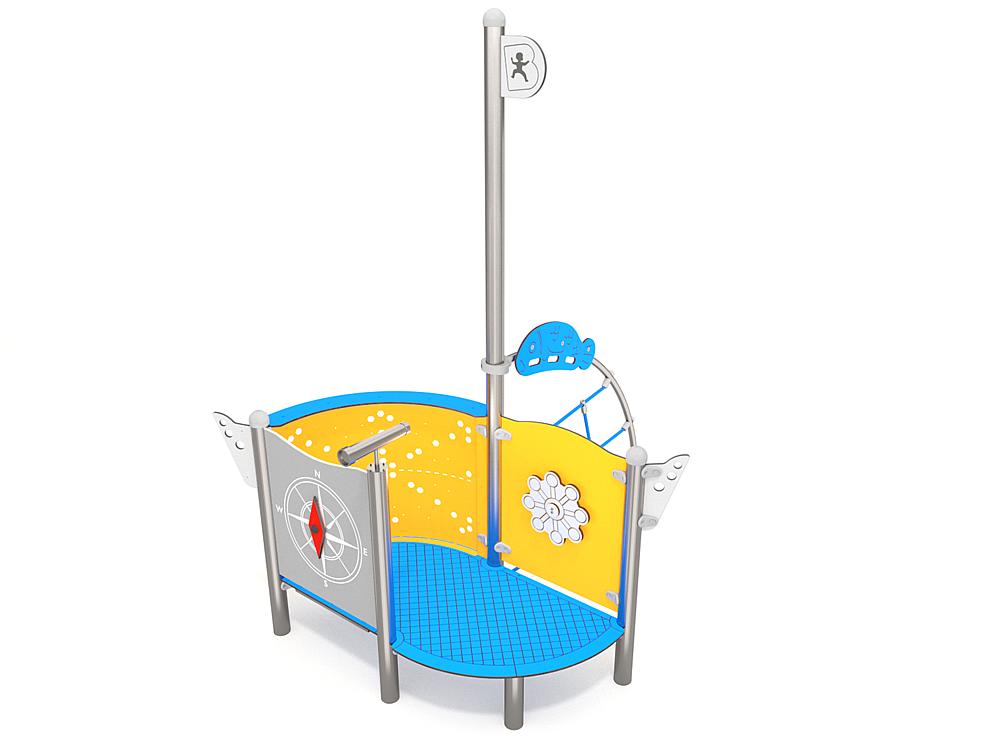 Schwinger für Kleinkinder mit Metallgestell und grünen Verbindungen auf weißem Hintergrund.