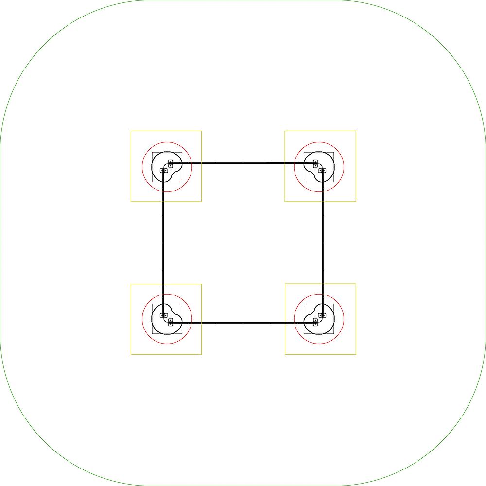 Technische Zeichnung eines modernen Tischleuchten-Designs mit Maßen im Skalierungsfaktor 1:100.