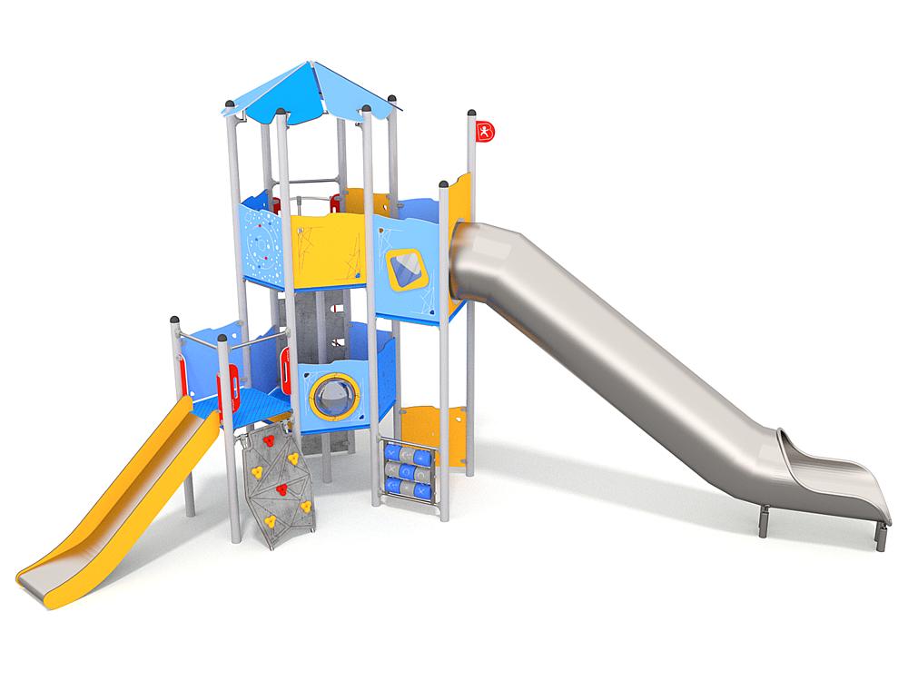 Schwinger für Kleinkinder mit Metallgestell und grünen Verbindungen auf weißem Hintergrund.
