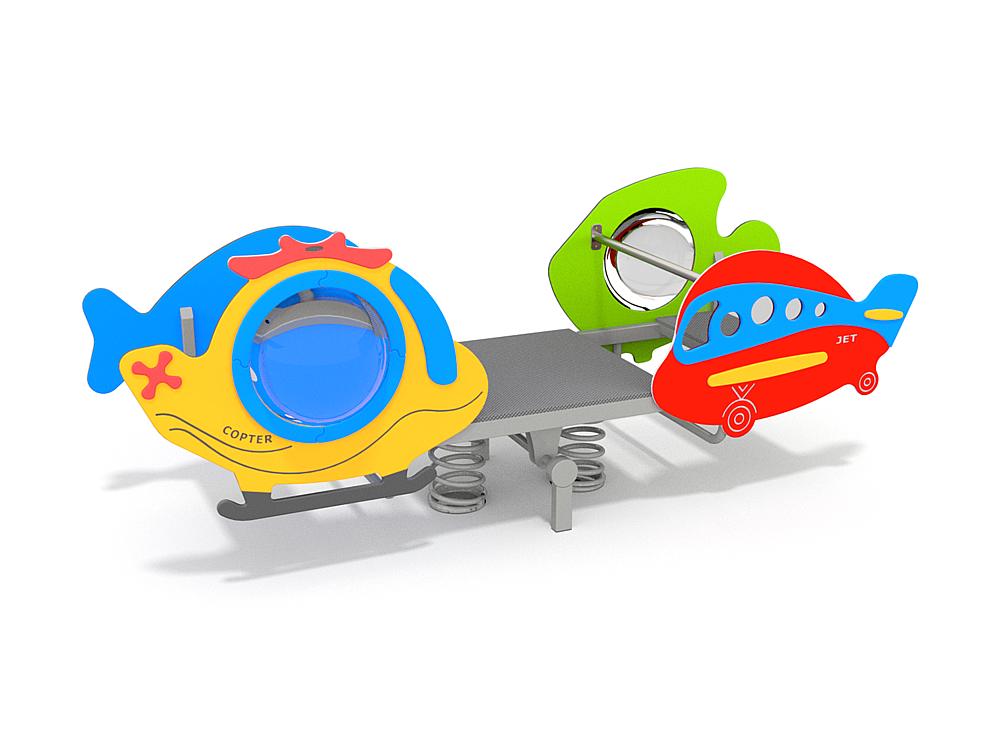 Schwinger für Kleinkinder mit Metallgestell und grünen Verbindungen auf weißem Hintergrund.