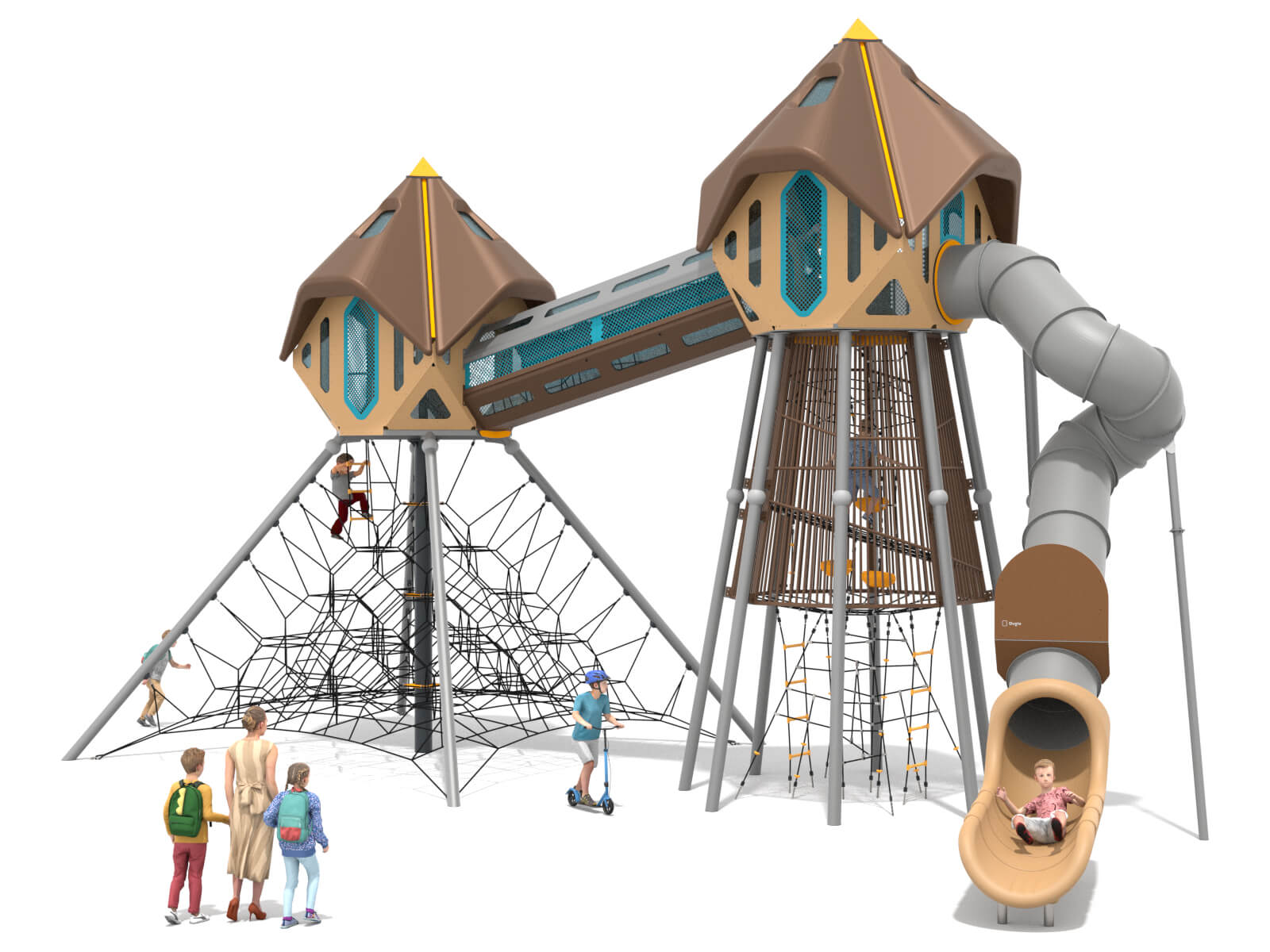 Schwinger für Kleinkinder mit Metallgestell und grünen Verbindungen auf weißem Hintergrund.
