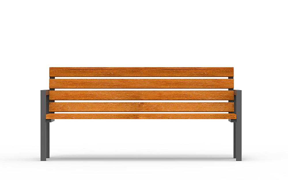 Moderne Sitzgelegenheit mit geschwungenem Gestell und dunkler Farbe auf weißem Hintergrund.