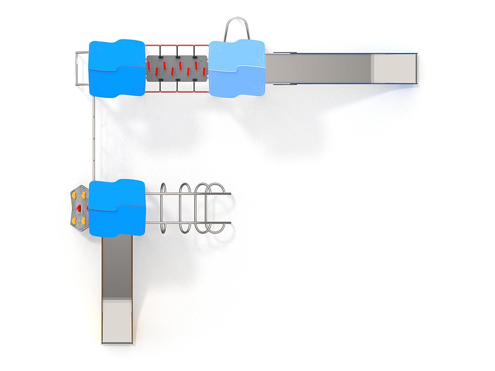 Schwinger für Kleinkinder mit Metallgestell und grünen Verbindungen auf weißem Hintergrund.