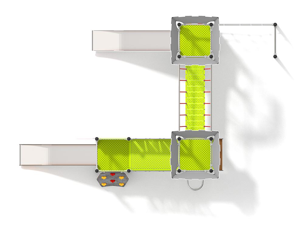 Schwinger für Kleinkinder mit Metallgestell und grünen Verbindungen auf weißem Hintergrund.
