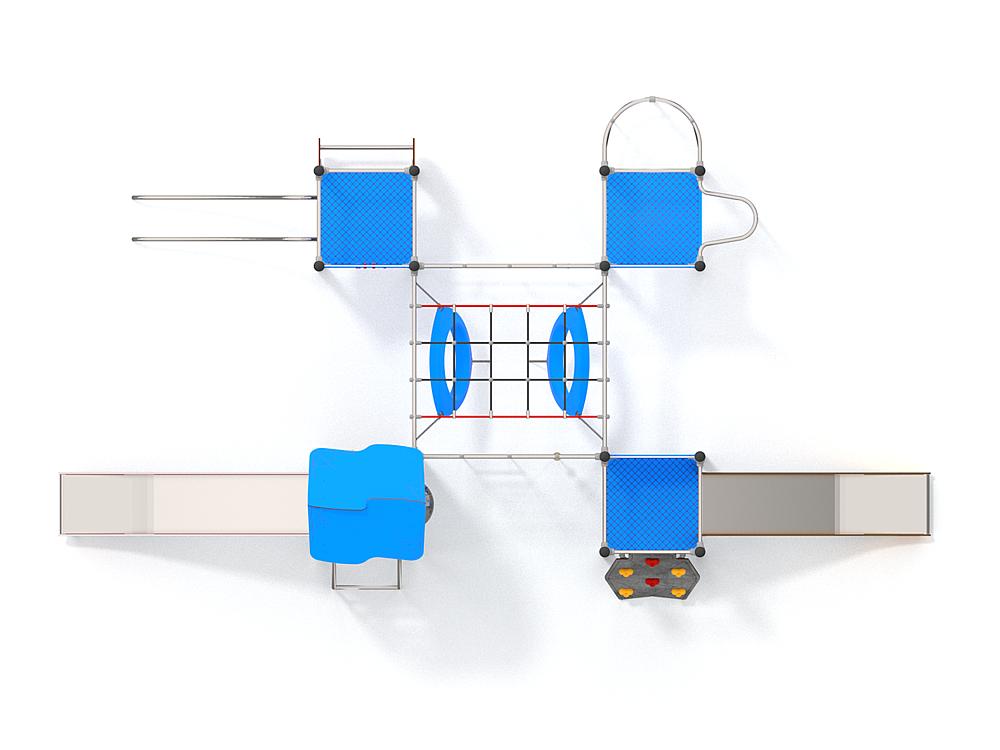 Schwinger für Kleinkinder mit Metallgestell und grünen Verbindungen auf weißem Hintergrund.
