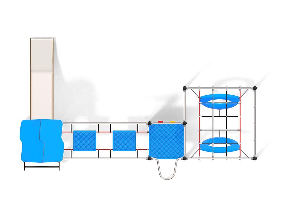 Schwinger für Kleinkinder mit Metallgestell und grünen Verbindungen auf weißem Hintergrund.