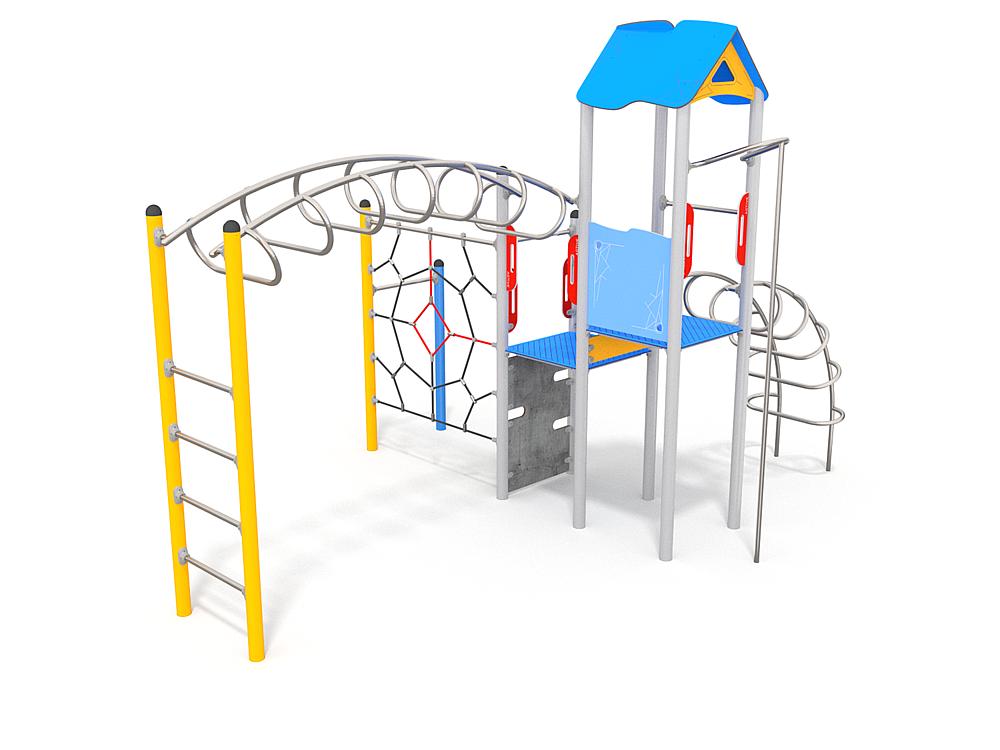 Schwinger für Kleinkinder mit Metallgestell und grünen Verbindungen auf weißem Hintergrund.
