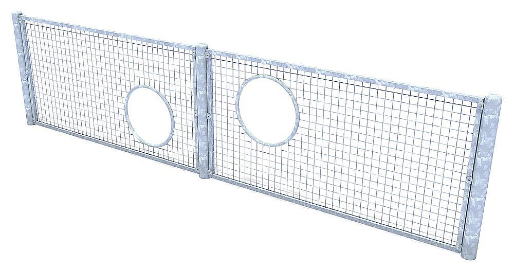 Gitterzaun mit zwei runden Ausschnitten – ideal für Garten oder Baustelle.