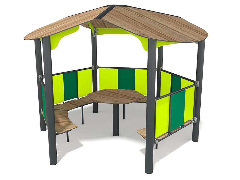 Schwinger für Kleinkinder mit Metallgestell und grünen Verbindungen auf weißem Hintergrund.