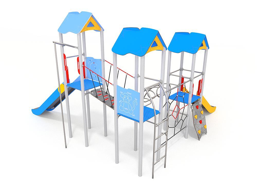 Schwinger für Kleinkinder mit Metallgestell und grünen Verbindungen auf weißem Hintergrund.